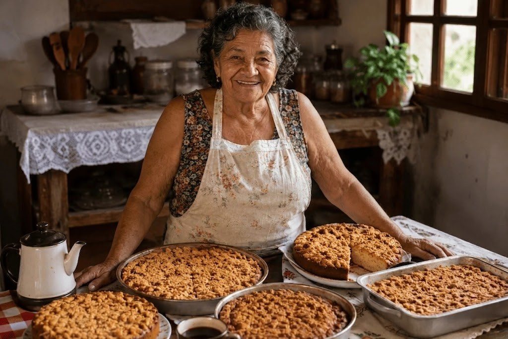 Dona Fátima na cozinha com as cucas