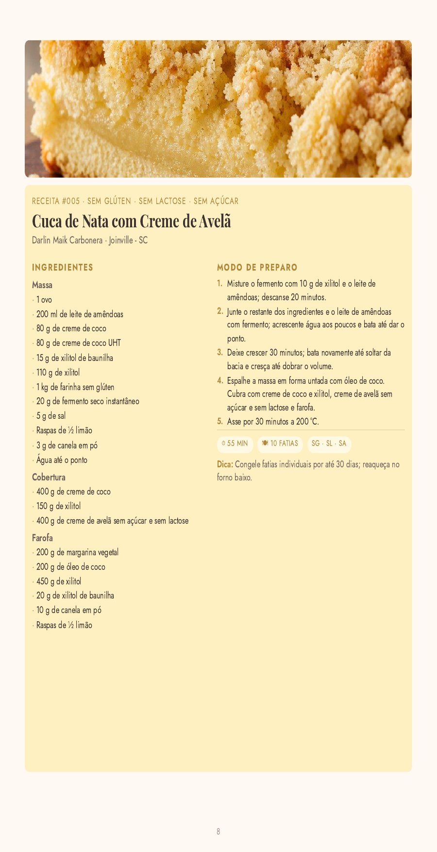 Página de receitas do ebook